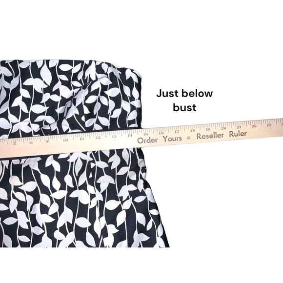 Ann Taylor LOFT Strapless Summer Dress Black White Vine Floral Fit Flare 8 - Picture 14 of 16